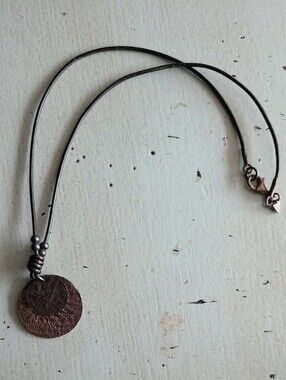Silpada Black Leather Cord And Disc Pendant Necklace